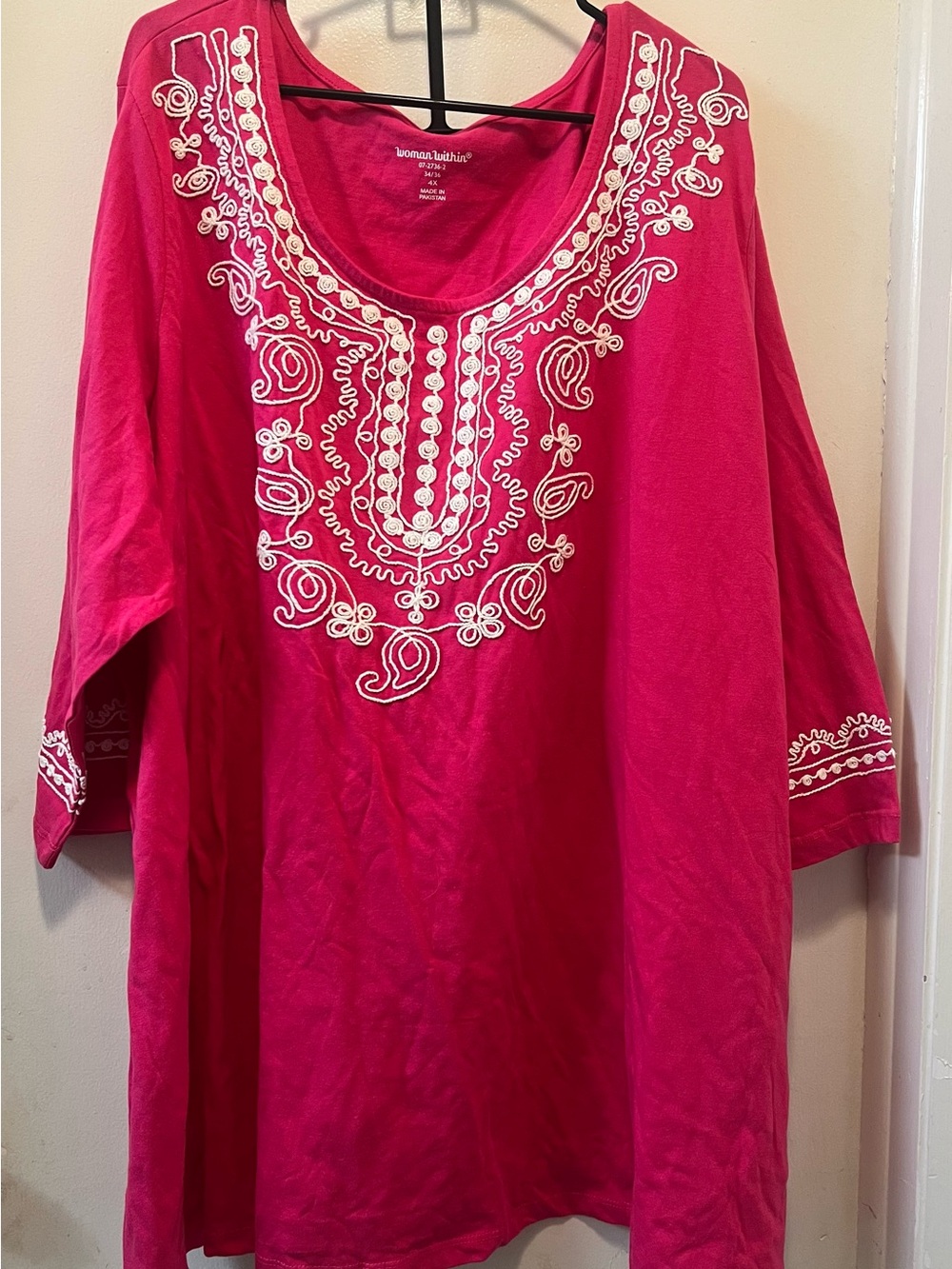 Woman Within Hot Pink Embroidered Scoop-Neck Tunic